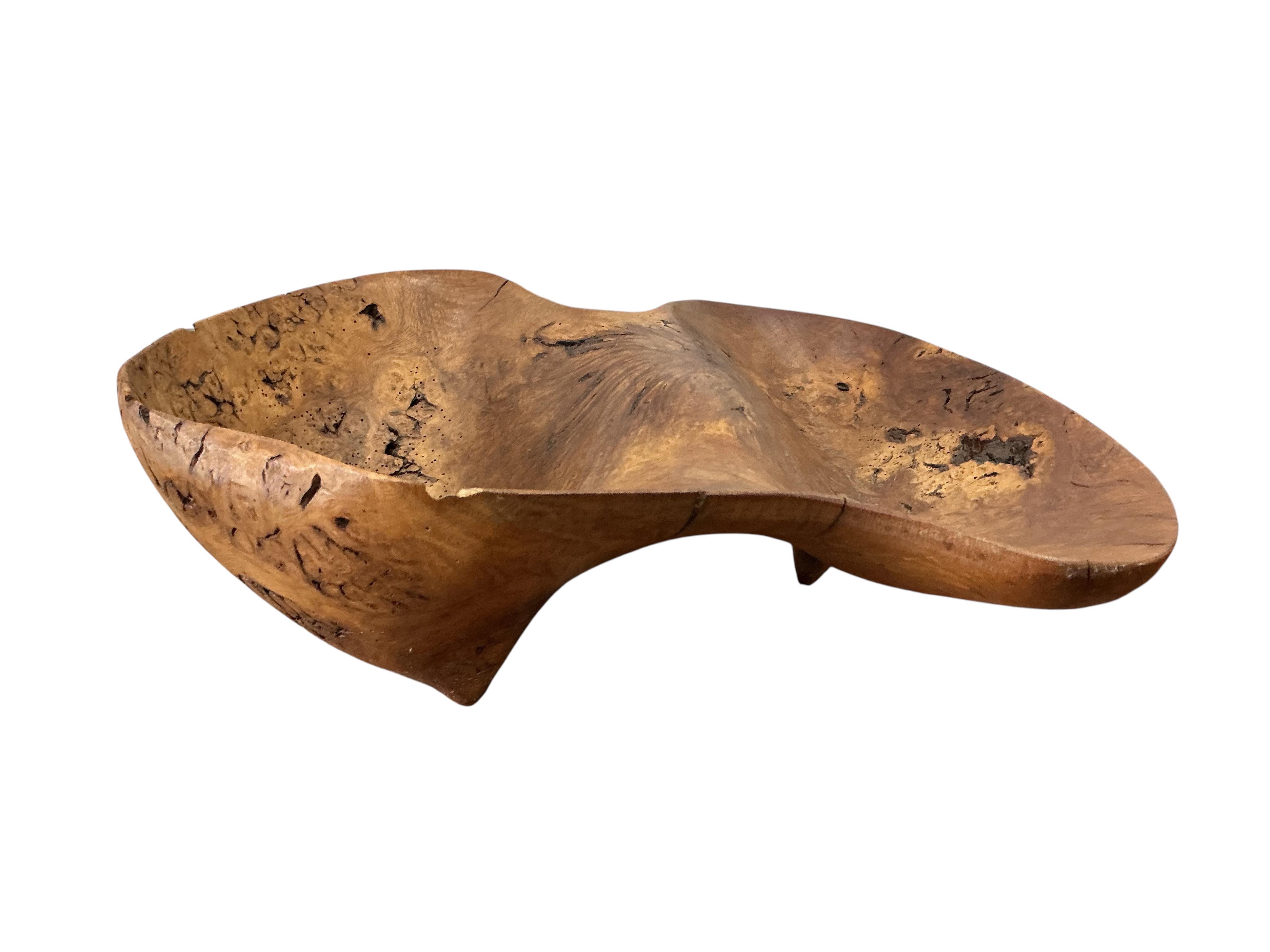 A large free form burr elm fruit bowl or centre dish, 45cm wide